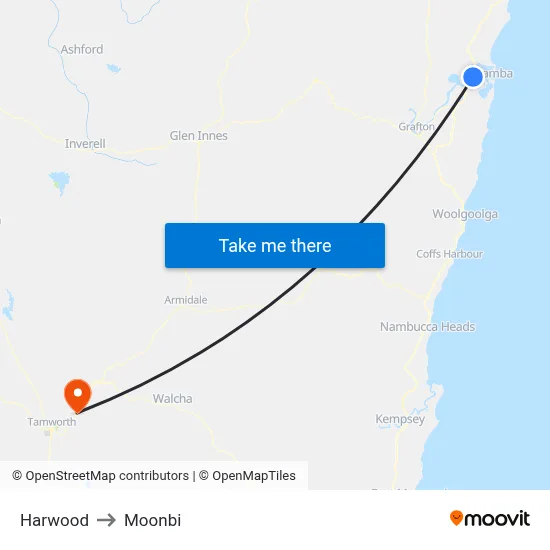 Harwood to Moonbi map