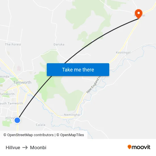 Hillvue to Moonbi map
