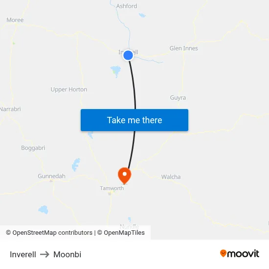 Inverell to Moonbi map