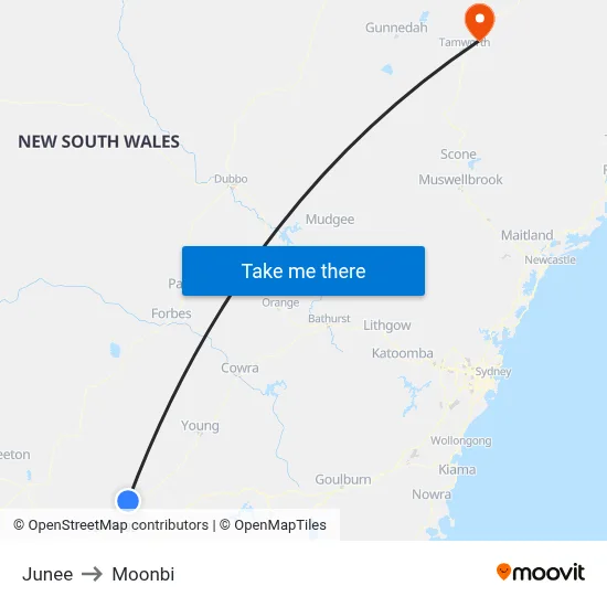 Junee to Moonbi map
