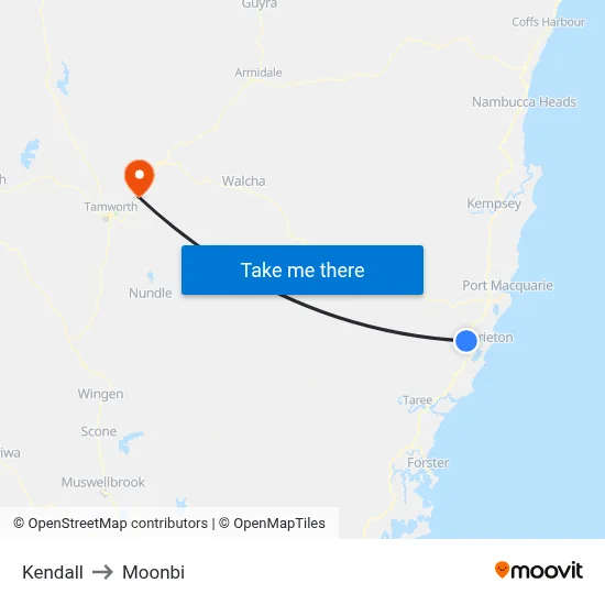 Kendall to Moonbi map