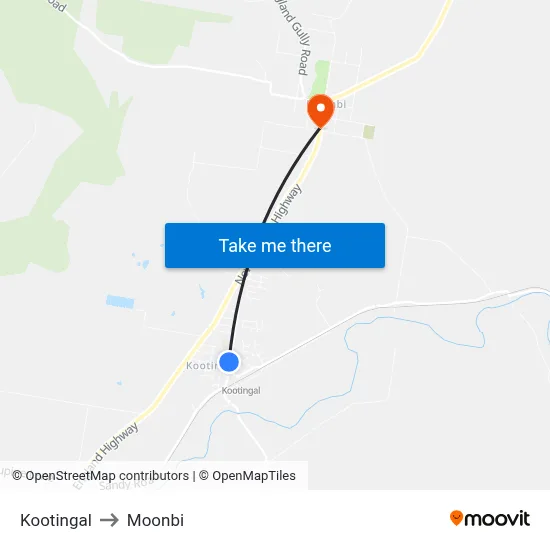 Kootingal to Moonbi map