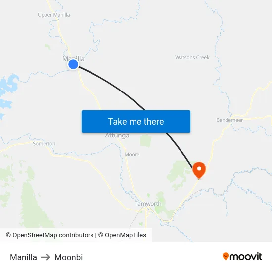 Manilla to Moonbi map