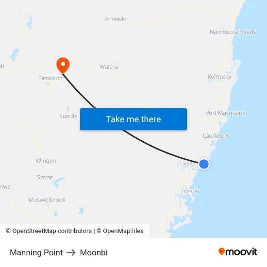 Manning Point to Moonbi map