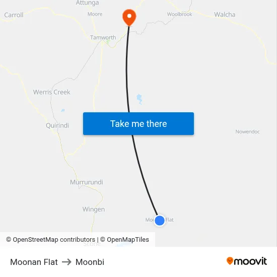 Moonan Flat to Moonbi map