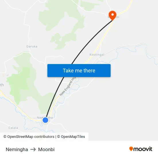 Nemingha to Moonbi map