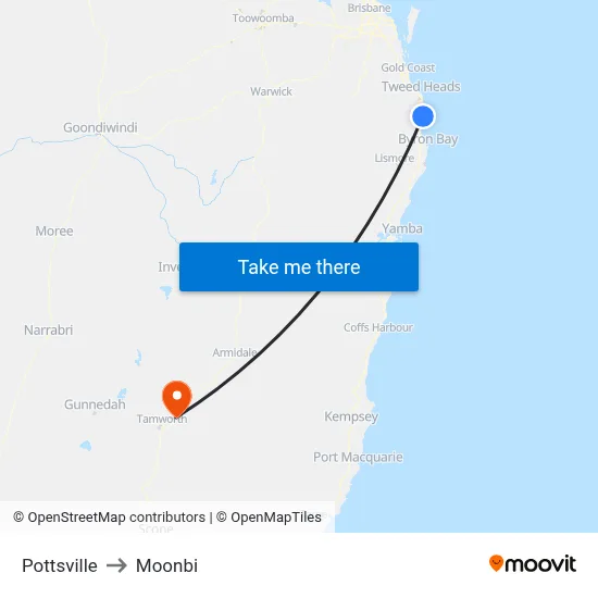Pottsville to Moonbi map