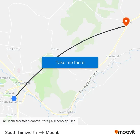South Tamworth to Moonbi map