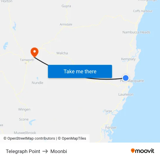 Telegraph Point to Moonbi map