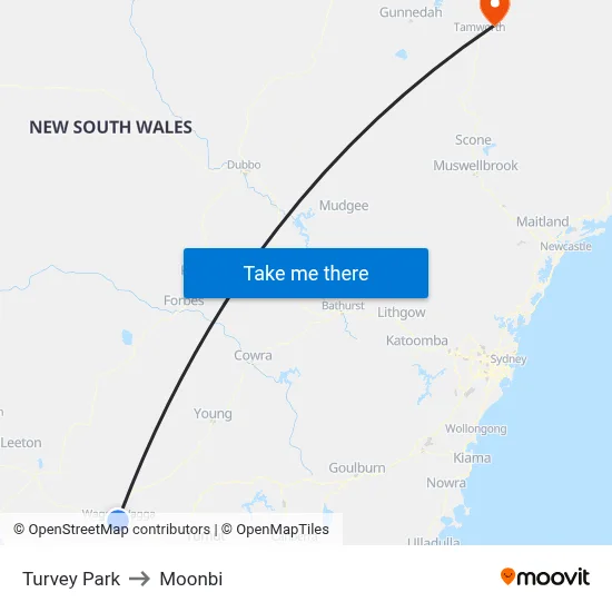 Turvey Park to Moonbi map