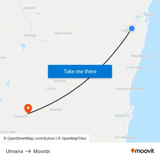 Ulmarra to Moonbi map