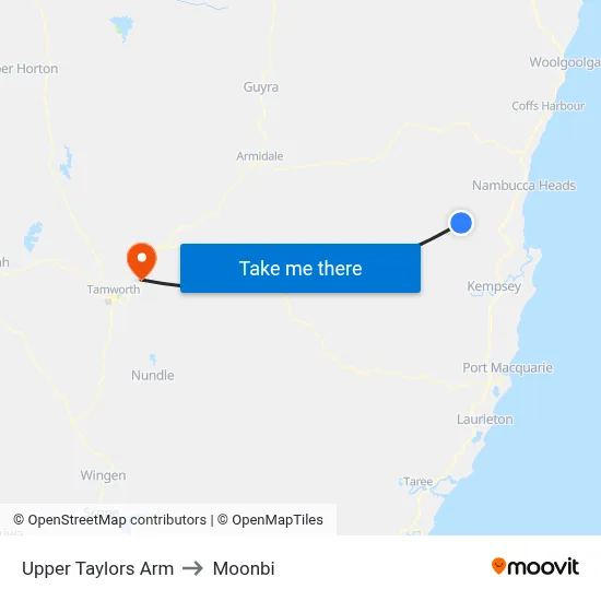 Upper Taylors Arm to Moonbi map