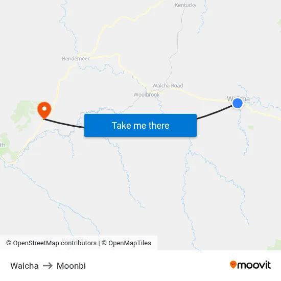 Walcha to Moonbi map
