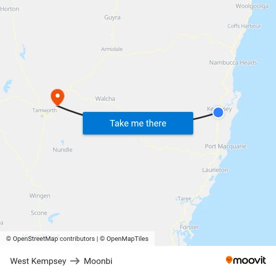 West Kempsey to Moonbi map