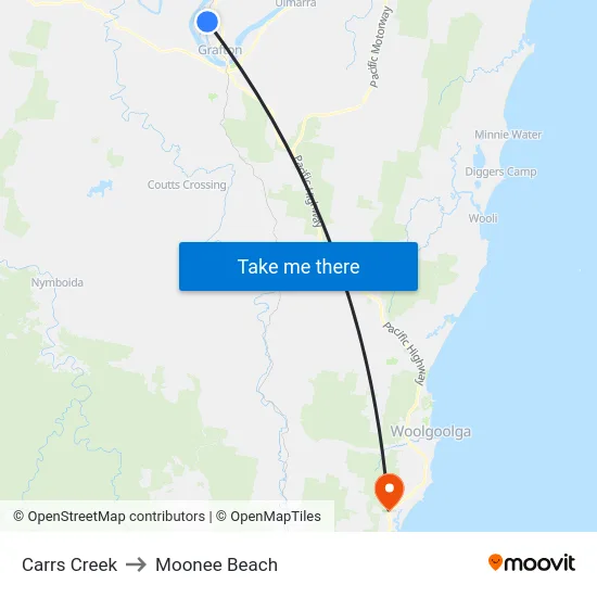 Carrs Creek to Moonee Beach map