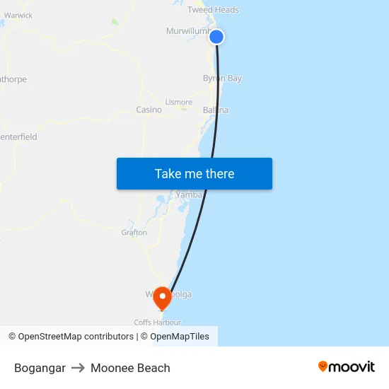 Bogangar to Moonee Beach map