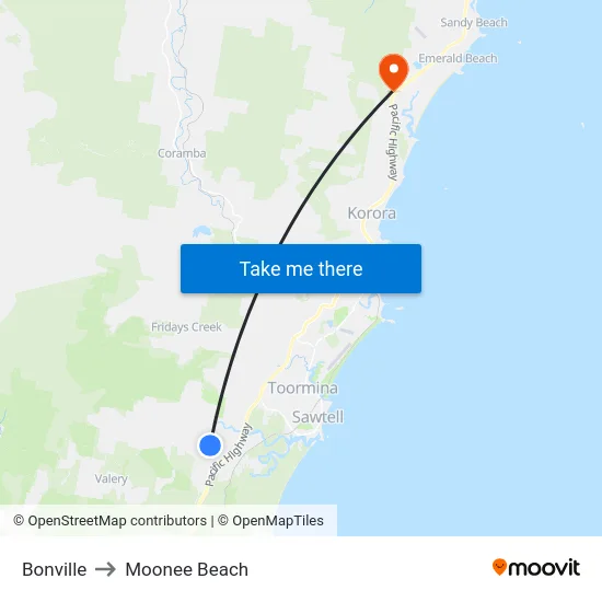 Bonville to Moonee Beach map