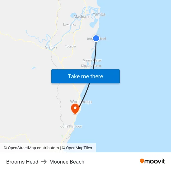 Brooms Head to Moonee Beach map