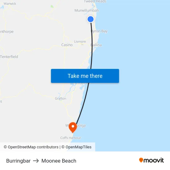 Burringbar to Moonee Beach map
