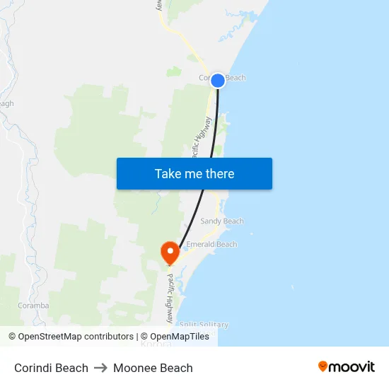 Corindi Beach to Moonee Beach map
