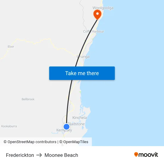 Frederickton to Moonee Beach map