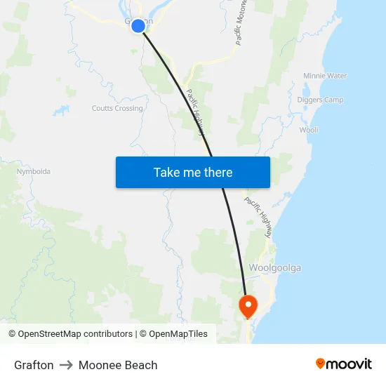 Grafton to Moonee Beach map