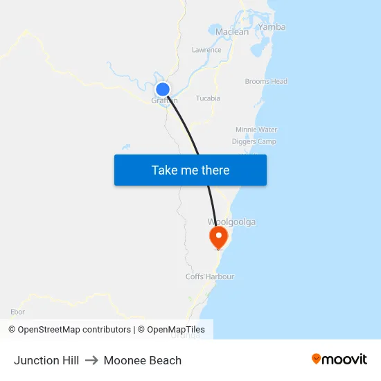 Junction Hill to Moonee Beach map