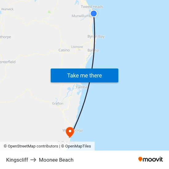 Kingscliff to Moonee Beach map