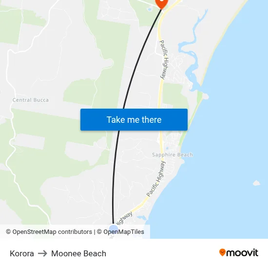 Korora to Moonee Beach map