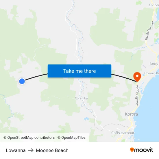 Lowanna to Moonee Beach map