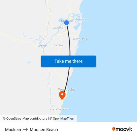 Maclean to Moonee Beach map