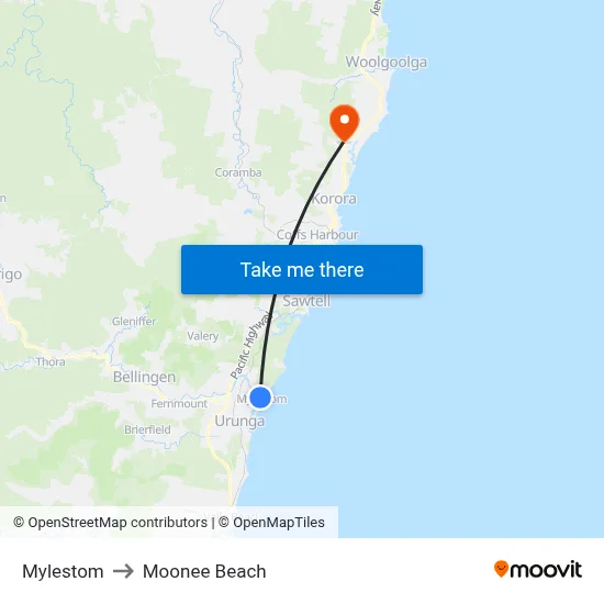Mylestom to Moonee Beach map