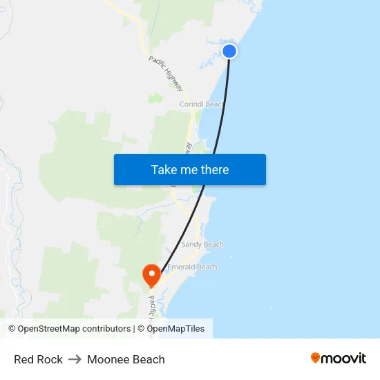 Red Rock to Moonee Beach map