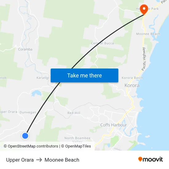 Upper Orara to Moonee Beach map