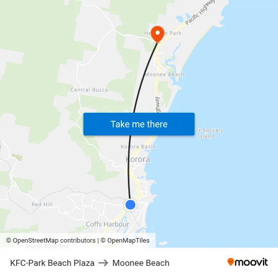 KFC-Park Beach Plaza to Moonee Beach map