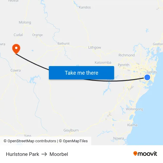 Hurlstone Park to Moorbel map