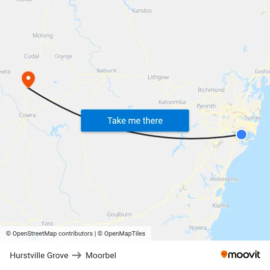 Hurstville Grove to Moorbel map