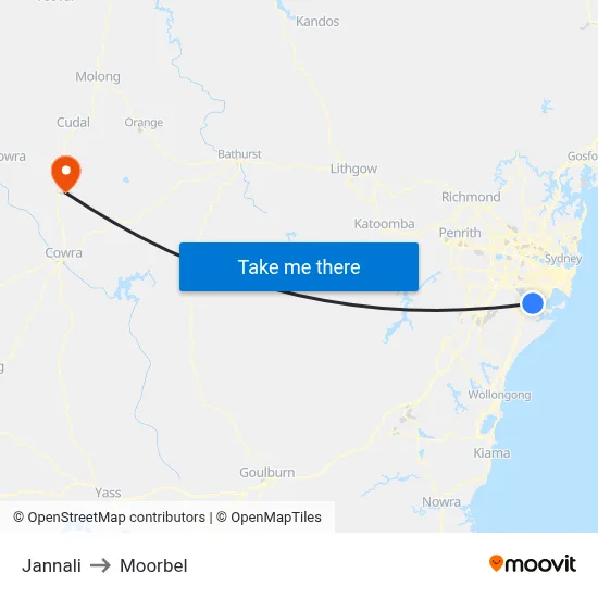 Jannali to Moorbel map