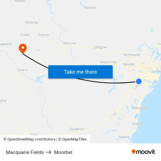 Macquarie Fields to Moorbel map
