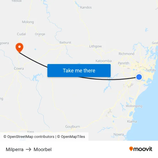 Milperra to Moorbel map
