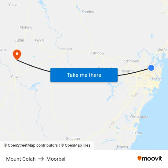 Mount Colah to Moorbel map