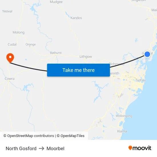 North Gosford to Moorbel map