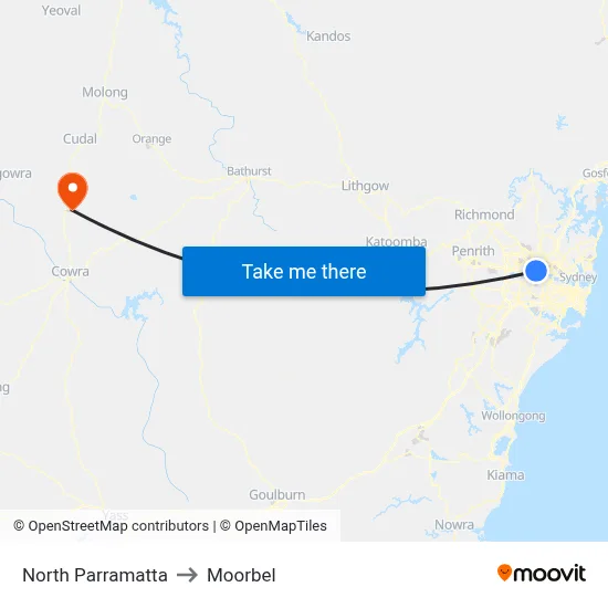 North Parramatta to Moorbel map