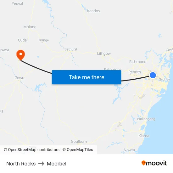North Rocks to Moorbel map