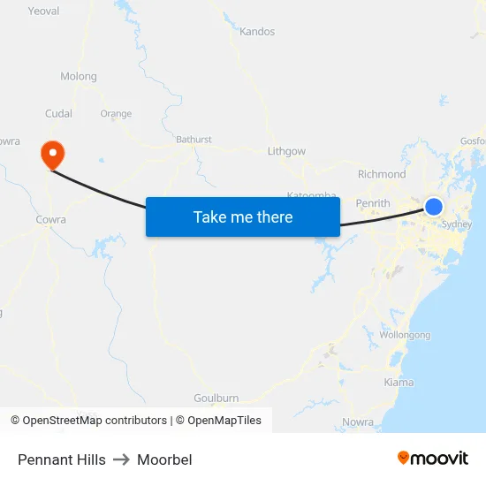 Pennant Hills to Moorbel map