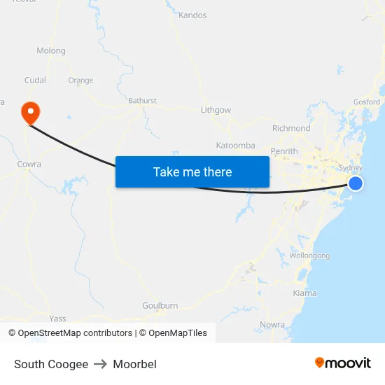 South Coogee to Moorbel map