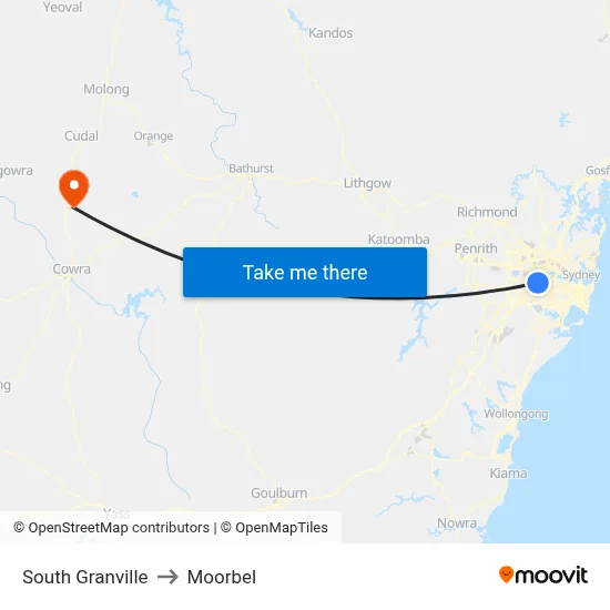 South Granville to Moorbel map