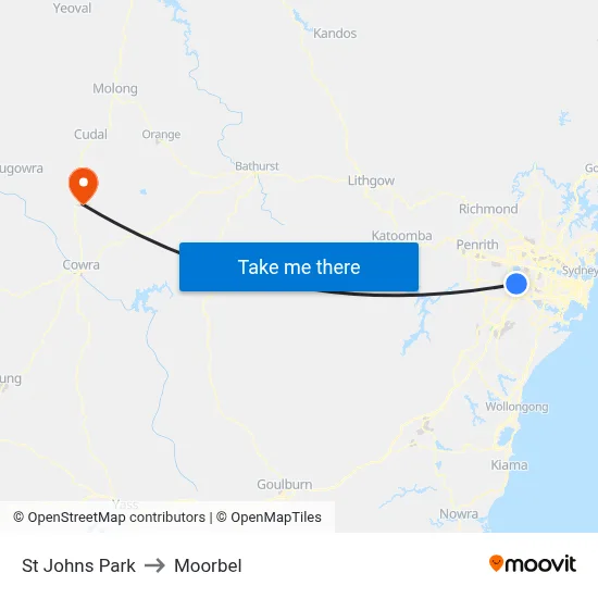 St Johns Park to Moorbel map