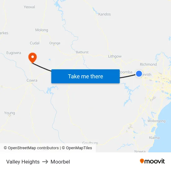 Valley Heights to Moorbel map