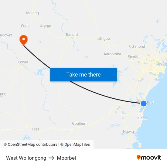 West Wollongong to Moorbel map